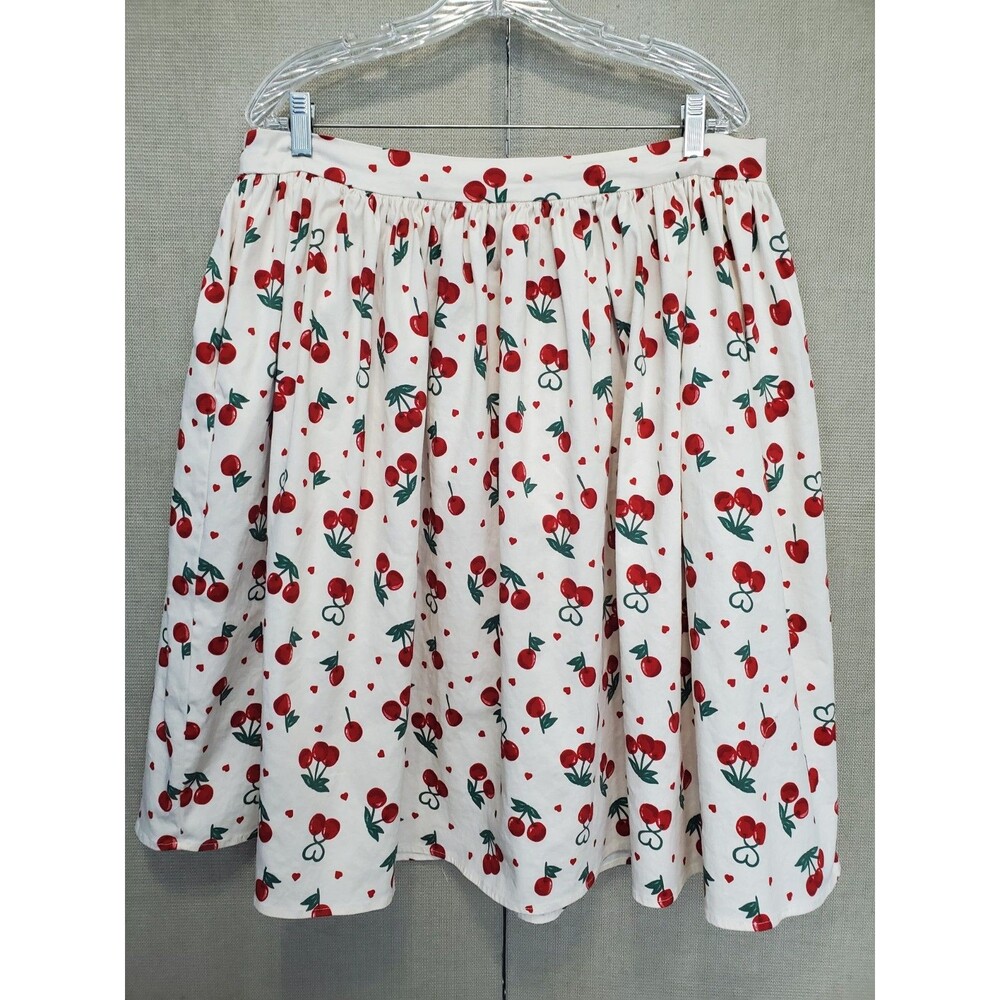 Collectif Cotton Blend Cherry Novelty Print Swing Skirt Rockabilly Pinup US 14
